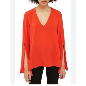 Top Shop Split Sleeve Blouse Red/Orange V-Neck Size 10
